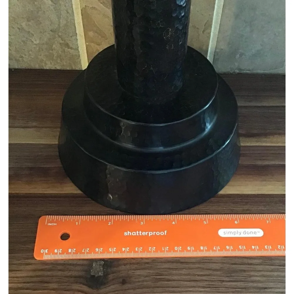 Pottery Barn Hammered Bronze Pillar Candle Holder Dark Brown Pedestal 7.25 inch